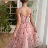 Strap Floral A-Line Mesh Short Party Dress For Women（Processing time need 3-6 days）