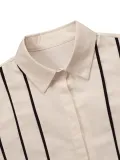 Women's Spring Autumn Stripes Patchwork Stripes Long Sleeve Linen Shirt Pants Two-Piece Set