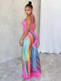 Women's Sexy Low Back Multi-Color Printed Strap High Waist Jumpsuit
