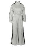 Women's Autumn Winter Sports Striped Jacket Loose Pants Two-Piece Set