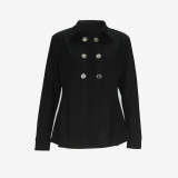 Spring Autumn Women's Button Decoration Turndown Collar Long Sleeve Fashion Casual Jacket