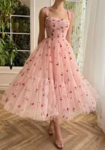 Strap Floral A-Line Mesh Short Party Dress For Women（Processing time need 3-6 days）