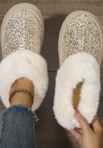 Autumn Winter Women's Thick-Soled Sequined Fleece Snow Boots