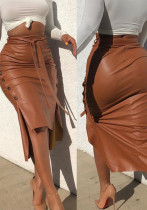 Women's Slit Slim Midi Pu Leather Skirt