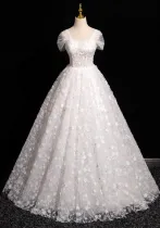 White Off Shoulder Tutu Wedding Gown Long Evening Dress（Processing time need 3-6 days）