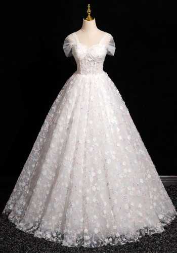 White Off Shoulder Tutu Wedding Gown Long Evening Dress（Processing time need 3-6 days）