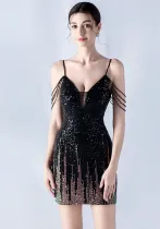 Women beaded sexy bodycon evening dress