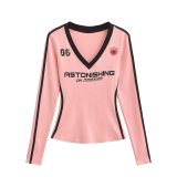 Women American Retro V-neck Contrast Print Long-sleeved T-shirt Sports Shorts Two Piece Set