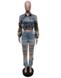 Women Printed Stretch Denim Jacket