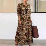 Women leopard print long sleeve dress