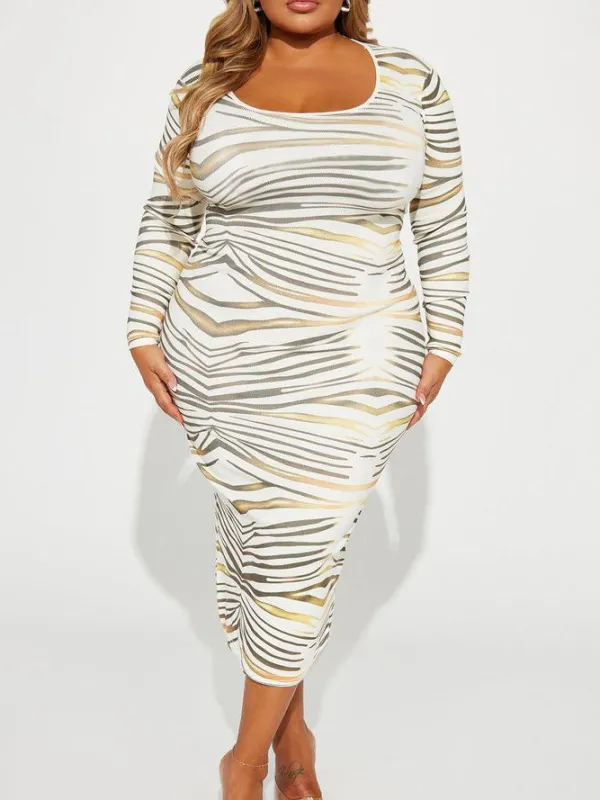 Women Round Neck Plus Size Bodycon Dress