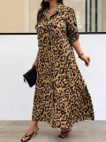 Women leopard print long sleeve dress