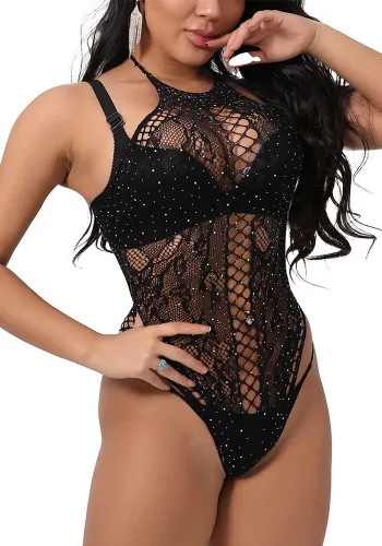 Plus Size Women free black mesh socks Beaded Sexy Lingerie