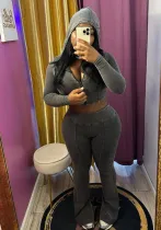 Women Washed Stretch Top and Slit Pants Two Piece Set