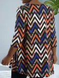 Plus Size Women Fall Casual Printed Round Neck Top