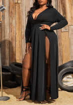 Plus Size Women Sexy Slit V Neck Dress