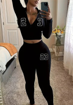 Women Digital Printed Zipper Hooded Long-sleeved Top and Pants Two Piece Set