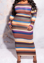 Plus Size Women Round Neck Long Sleeve Bodycon Dress