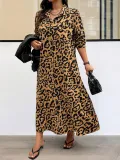 Women leopard print long sleeve dress