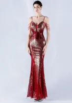 Women sequined beaded evening dress