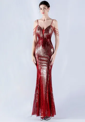 Women sequined beaded evening dress