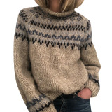 Women's Winter Sweater Half Turtleneck Pullover Print Sweater