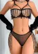 Sexy Three-Piece See-Through Mesh Temptation Sequin Chain Sexy Lingerie Set With Gloves