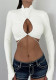 Women's Solid Color Long Sleeve T-Shirt High Collar Hollow Trend Top
