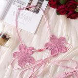 Women Flower Halter Neck Lace-Up Backless Lingerie Set