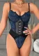 Printed Mesh Patchwork Pu Leather Cross Lace-Up Bow Tight Fitting Irregular Strap Bodysuit