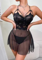 Sexy Deep V Neck Sexy Pajamas One-Piece See-Through Strap Night Dress