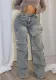Women's Straight Denim Pants Autumn Street Trend Button High Waist Pants