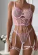Pink Embroidery Floral Lace-Up Sexy Three-Piece Lingerie Set