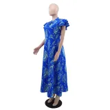 Ruffle Short Sleeve Slim Waist Chic Long Dress