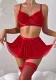 Red Mesh Multi-Layer Lace Patchwork Sexy Lingerie With Socks