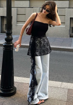 Women's Autumn Fashion Sexy Chic Slim Strapless Ribbon Lace Vest Top