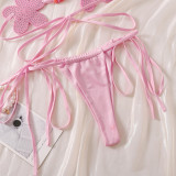 Women Flower Halter Neck Lace-Up Backless Lingerie Set