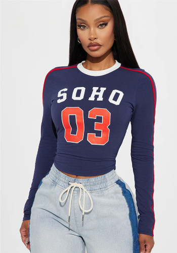 Autumn Fashion Street Slim Sports Casual Long-Sleeved Round Neck Top