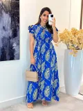 Ruffle Short Sleeve Slim Waist Chic Long Dress