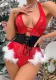 Christmas Outfit Red Halter Neck Sexy Hollow Belt Slim Fit Bodysuit Lingerie