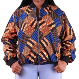 Plus Size Women Long Sleeve Print Jacket