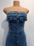 Women Strapless Button Cargo Jumpsuit