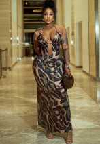 Women summer Women sexy Halter Neck lace Crop Backless Leopard dress