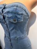 Women Strapless Button Cargo Jumpsuit