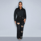 Women summer Style hollow Beaded washed Denim trousers