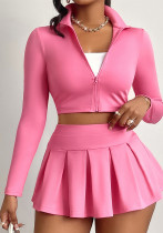 Women autumn and winter Casual Solid long-sleeved Top and Skirt two-piece set