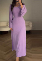Women Fall and Winter Long Sleeve Slit Casual Dress