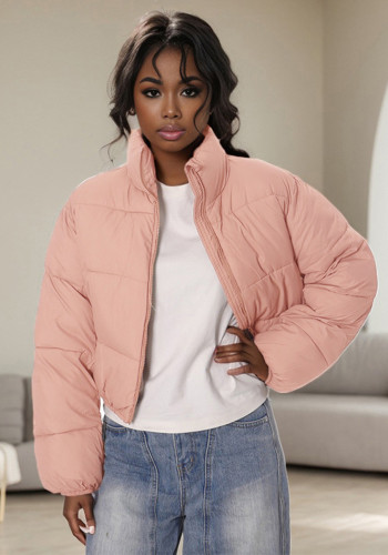 Women solid high collar warm winter Padding Jacket