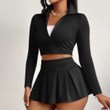Women autumn and winter Casual Solid long-sleeved Top and Skirt two-piece set