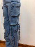 Women Strapless Button Cargo Jumpsuit